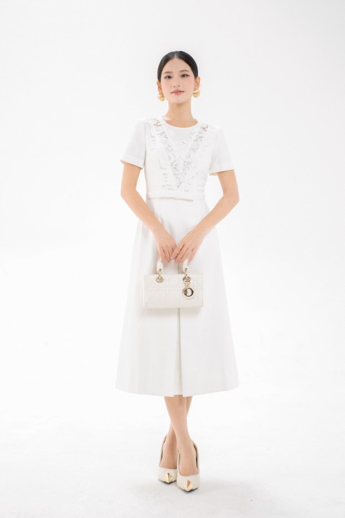 Sixdo White Midi Raw Dress